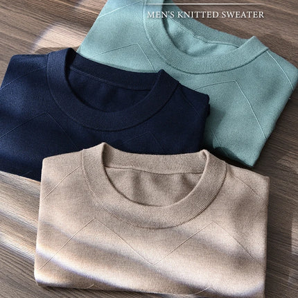 85% Silk + 15% Cashmere Men's T-shirt Casual Solid Color Knitted Pullover Short-Sleeved Round Neck Tees Basic Tops