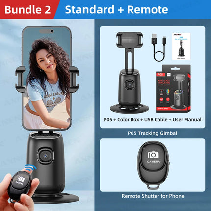 P05 AI Follow Gimbal 360 Rotation Face Tracking Stabilizer Filming Portable Desktop Cellphone Holder for Live/Photo