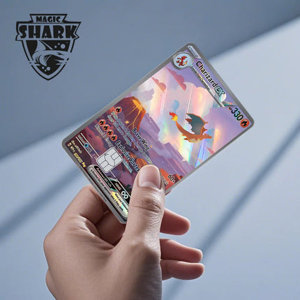 Magic Shark Mew Charizard EX Eevee Gengar Pikachu TCG Card Holographic Laser Skin Film Sticker for Bank Credit Card