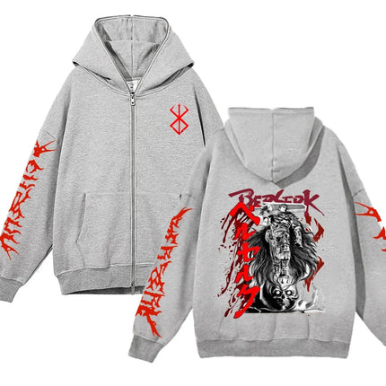 European and American fashion zippered sweatshirt Full Zip Up Hoodies Anime women's hoodie unisex hip-hop street outfit Guts Gra