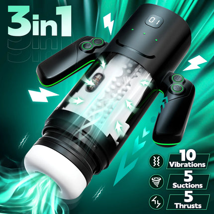 3 IN 1 Male Masturbation Cup with Handle Automatic Sucking Telescopic Penis Trainer Pocket Pussy Dicks Massager Men Adult Toys