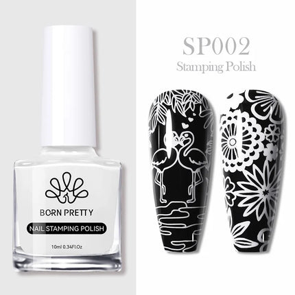 BORN PRETTY 10m Stamping Nail Polish White Black Gold Red Colorful Nail Art Printing Varnish DIY for Nail Plate Design Varnish