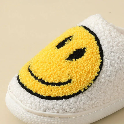 Cute Smiles Women's Fluffy Slippers Winter Indoor Closed Toe Warm Couple Slippers Woman Non-slip Flat Heel Fur Home Slides Shoes