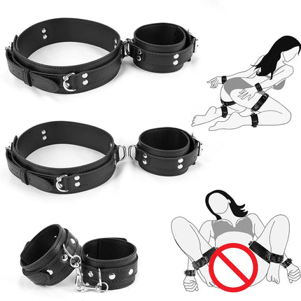BDSM Bondage Wrist Thigh Cuffs and Ankle Sex Restraints Set Adjustable Leg Straps Handcuffs Couple Beginner SM Game Play