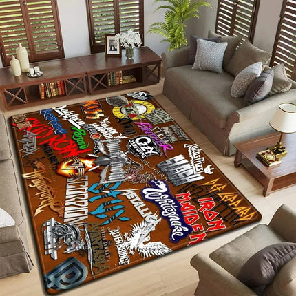 Band Logo Music Rock and Roll Pattern Carpet  for Living Room Bedroom Non-Slip Soft Rug Kitchen Floor Mat Entrance Doormat