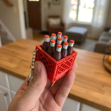 3D Printed Soda Crate Clicker Keychain Funny Plastic Drink Carrier Keyring Lifelike Novelty Squeeze Fidget Backpack Pendant