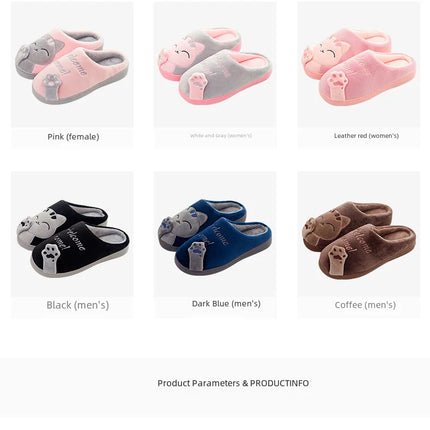Winterwarm Home Indoor Cotton Slippers For Men Women Parent-child Family Style Cute Cat Design Cross-border Stock Available
