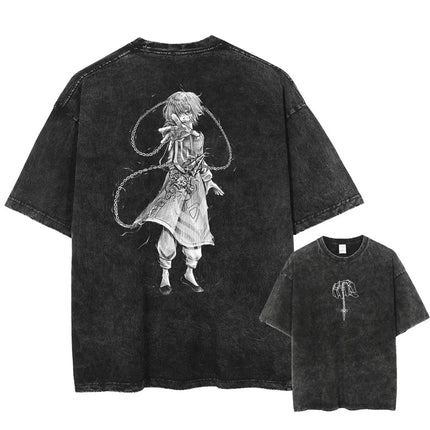 Hot Anime HUNTER×HUNTER Killua GON Graphic Print Washed TShirt Oversized Cotton Tshirts Harajuku Harajuku Vintage Trendy T Shirt
