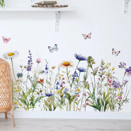 2pcs/set Artistic PVC Wall Decal, Nordic Style Flower And Butterfly Mural, Self-adhesive Wall Art Sticker For Bedroom, Entryway,