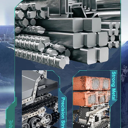 Metal building block tank assembly alloy excavator robot with power system remote control toy