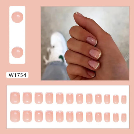 Dark Brown Flowers 24 Pcs Press-on Nails Pink Nail Polish Glossy Artificial Finger Manicure Reusable False Nails