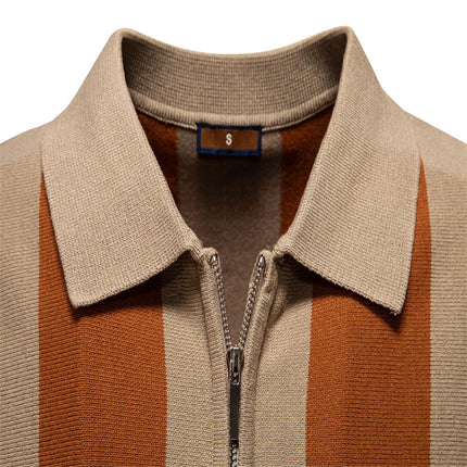 New Summer Lapel Short Sleeve Knitted Polo Shirt, European Size Men's Striped Polo, Trendy Men's Short Sleeve Top