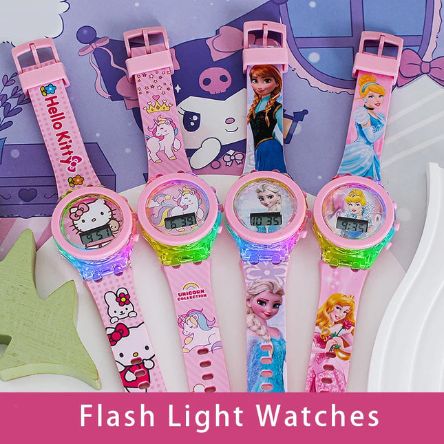 Anime Flash Light Hello Kitty Kids Watches For Girls Cartoon Spiderman Children Watch Boys Student Digital Clock Toys Gifts
