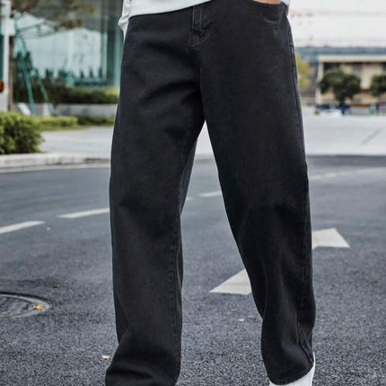 Men's Straight Jeans - Relaxed Fit with Great Drape, Tummy & Slimming Dark Grey Wash