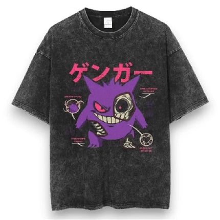 Pokemon Anime Retro Washed T-shirt Cotton Men's and Women's Summer New T-shirt Y2K Loose Casual Short Sleeved Top Clothing