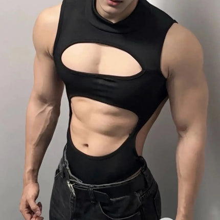Bodysuit Tank Top Gothic Men Sexy Sleeveless Hollow out Backless Erotic Lingerie One-piece Playsuit Clubwear Streetwear