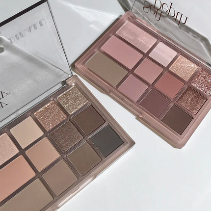12Color Pink Brown Eye Shadow Tray Pearl Glitter Earth Matte Chocolate Eyeshadow Palette Korea Low Saturation Eye Pigment Makeup
