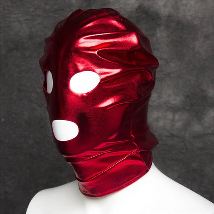 Sexy open month&eyes Mask PU Leather Latex Hood Black Mask Breathable Zip lock cosplay Fetish BDSM Adult role game for party