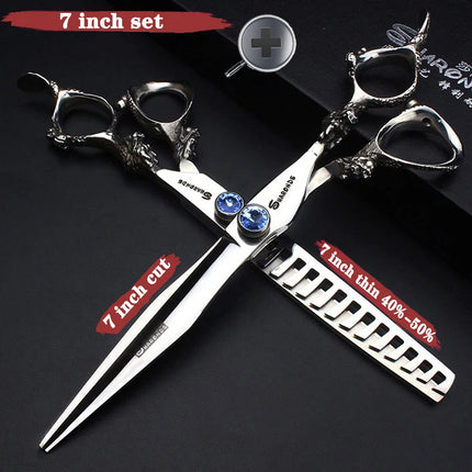 Sharonds 6/7/8 Silver Black Dragon Handle Hair Salon Hairdressing Scissors High Quality 440c Steel Professional Cutting Scissors