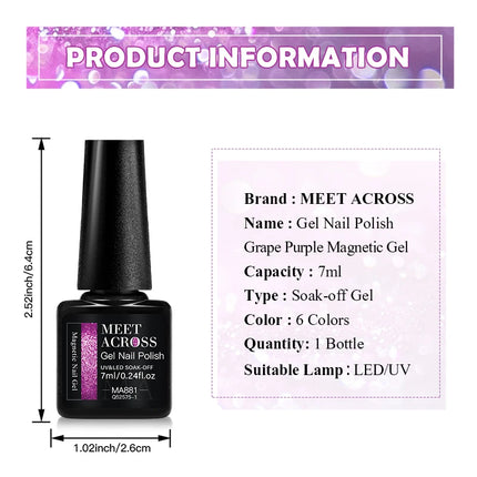 Grape Purple Cat Magnetic Gel Nail Polish Jelly Glass Beads Effect Magnetic Semi Permanent Soak Off UV Gel Varnish Nail Supplies