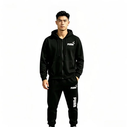 2026New Men 2 Piece Autumn Winter Sportswear Set Trend Printed Zipper Hooded Sweatshirt Pants Daily Casual Wear