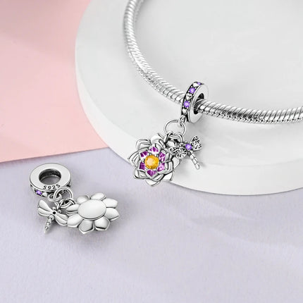 925 Sterling Silver Purple Series Butterfly Aries Gemini Safety Chains Fit Original Bracelet DIY Jewelry Making Gift For Women