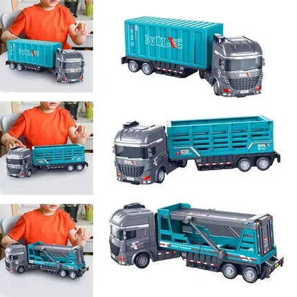 Container Truck Model Diecast Inertial Container Toy Truck Boy Fence Truck Sanitation Truck Semi Trailer Transportation Truck