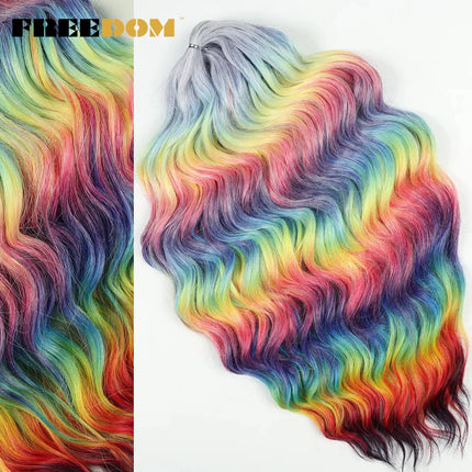 FREEDOM Synthetic Curly Braiding Hair Extensions 24 inch/60 cm Long Deep Wavy Twist Crochet Braids Hair Ombre Brown Rainbow Hair