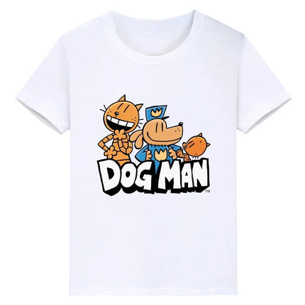 Dog Man Print Kawaii Anime Children Casual Short Sleeved Cotton T-shirt Top Baby Tee Summer Fashion Kid T-shirt Boy Girl Clothes