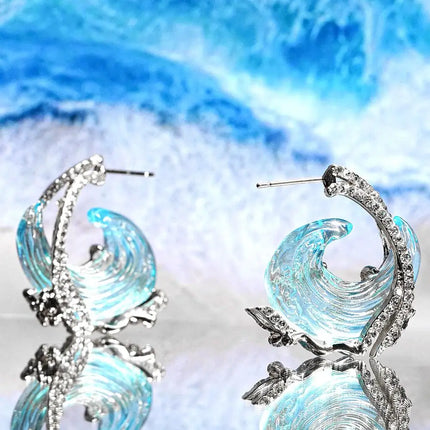 1/3PCS Ocean's Oath Wave Decorative Ring Necklace Earrings Jewelry Set For Women Gift Fashion Sky Blue Decoration Jewelry Gift
