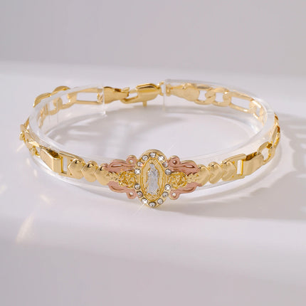Exquisite Virgin Mary Bracelet 14K Gold Plated Zircon Inlay Catholic Gift Fashion Religious Jewelry Baptism Prayer Bracelets