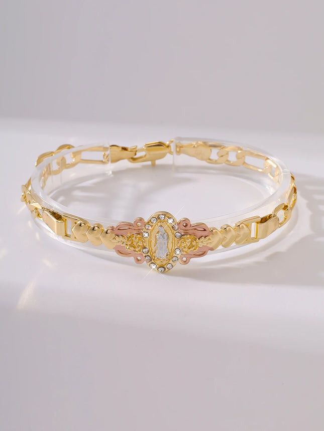 Exquisite Virgin Mary Bracelet 14K Gold Plated Zircon Inlay Catholic Gift Fashion Religious Jewelry Baptism Prayer Bracelets