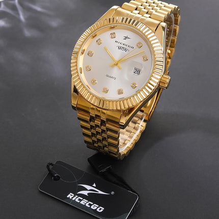 Classic Men's Steel Strap Luxury Wristwatch Business Calendar Stainless Steel Round Male Quartz Watches Clock Wristwatches ﻿