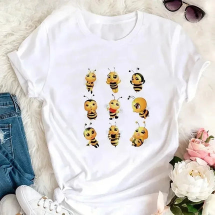 Summer Kawaii Funny Little Bee Print Kids T-shirt Harajuku Children Clothing Tees Cotton Fashion Girls Boys Short Sleeve T-shirt
