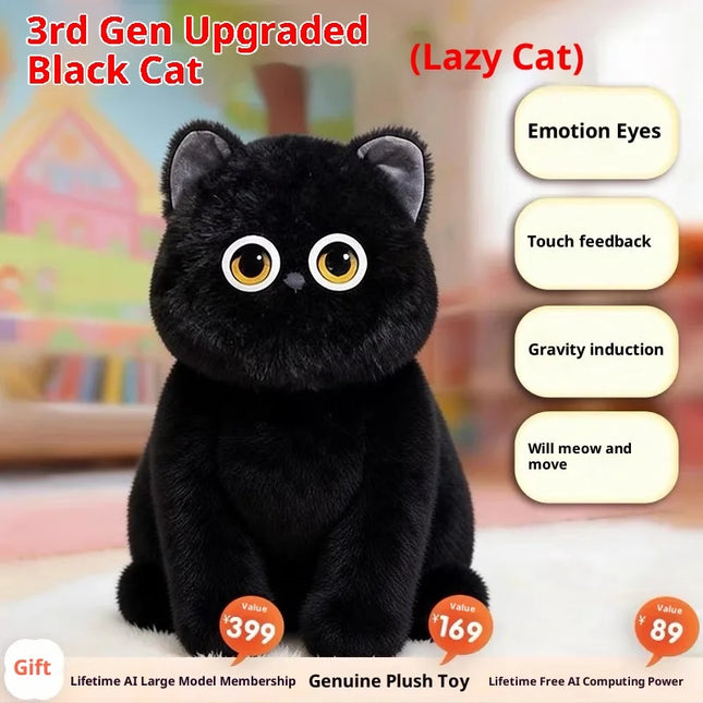 AI  Cat Plush Toy Touch  Glowing Eyes Wagging Tail Multilingual Intellectual Kids Companion Gift For Children