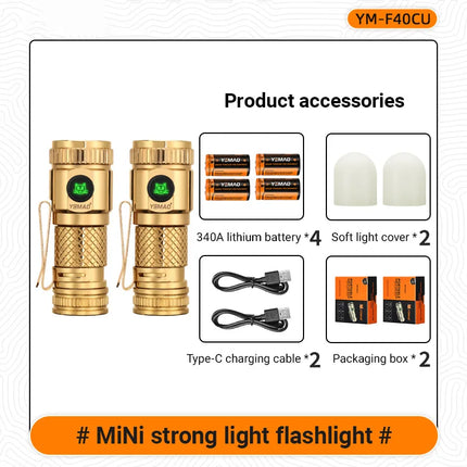 1200lm Mini Flashlight EDC Torch with 4* LEDs and Red Flash Aux LED Copper Metal Pen Flashlight with Magnetic Base Emergency