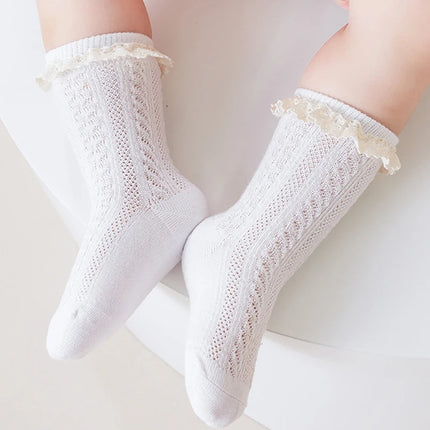 0-3 Years Lace Trim Princess Baby Socks Toddlers Cotton Mesh Breathable Non-slip Long Socks for Newborn Girls