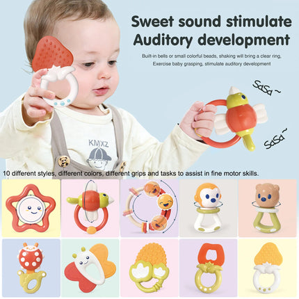 10PCS Baby Rattle 0-12 Months Newborn Soft Bell Teether Hand Shaking Crib Mobile Ring with Storage Box Educational Gift Toy