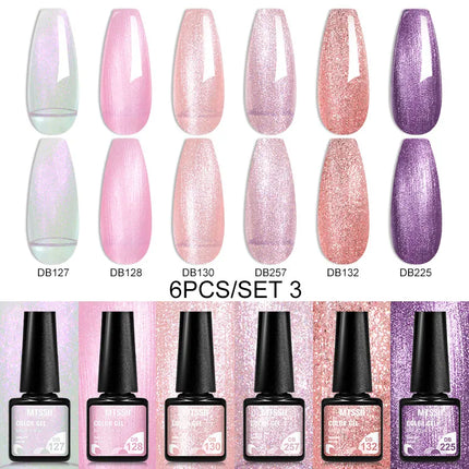 6pcs Pink Red Glitter Gel Nail Polish Set Silver Auroras Glitter Semi Permanent Soak Off UV Gel Varnish Nail Supplies DIY Decor