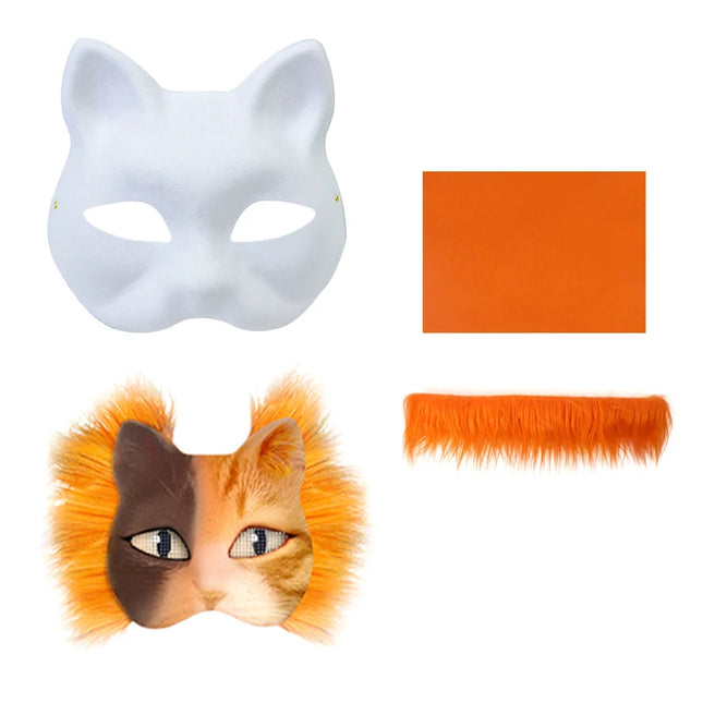 3Pcs/set DIY Handmade Graffiti Half Face Mask Kit Blank Hand Drawn Animal Cat Fox Therian Mask for Party Gifts