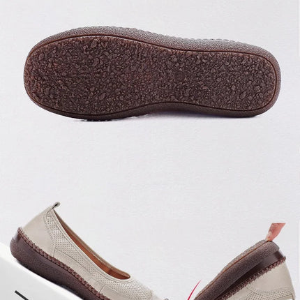 New Real Leather Perforated Ballet Flats Women's Massage Insole Slip On Moccasins Woman Hollow Loafer Casual Daily Shopping Shoe