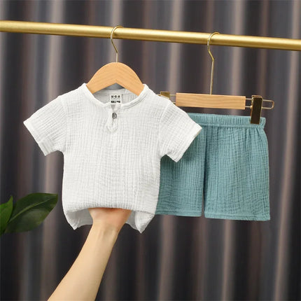 0-5Y Baby Summer Sets Solid Cotton Linen T-shirts+Elasctic Shorts Kids Clothes Casual Clothing Sets for Children Outfit Set