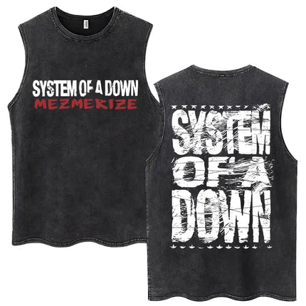 Washed Rock Band System of A Down Mezmerize Tank Tops Men's Retro Hip Hop Gothic Sleeveless T-shirt Oversized Cotton Vests Gifts