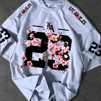 Summer 3D Printings Perfect for Daily Wear for Big-Sized Men's T-Shirts with Cherry Blossom Pattern T-shirt