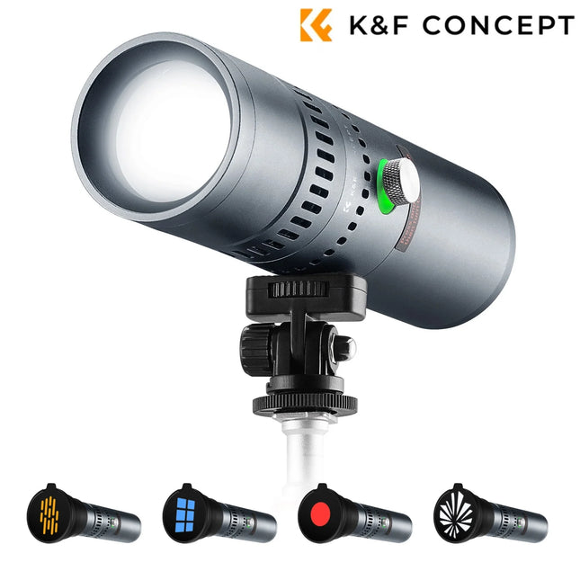 K&F CONCEPT SP25C 25W RGB Photography Flashlight with Mount Stand 20 Gobo 9000mAh Zoomable Video Spotlight 4000 Lux Studio Light