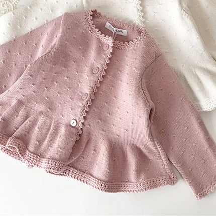 deer jonmi 2025 Spring Toddlers Girls Knitted Cardigan Coats Crochet Ruffles Korean Style Baby Kids Cotton Sweaters