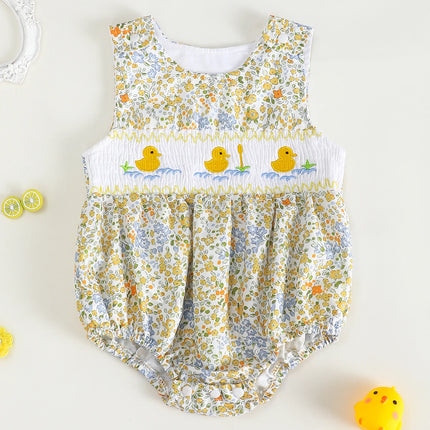 Cute Duck Embroidered Pattern Baby Girl Romper Sleeveless Jumpsuit Infant Clothing Comfortable Soft Fabric Baby Clothes
