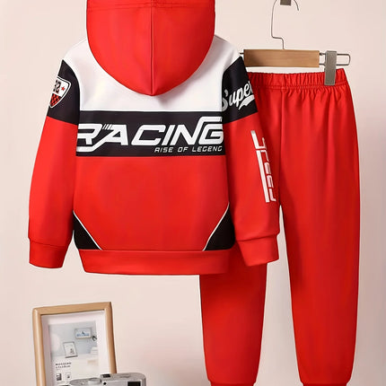 Trendy Kids' Racing Element Hoodie & Pants - Street Style Tracksuit