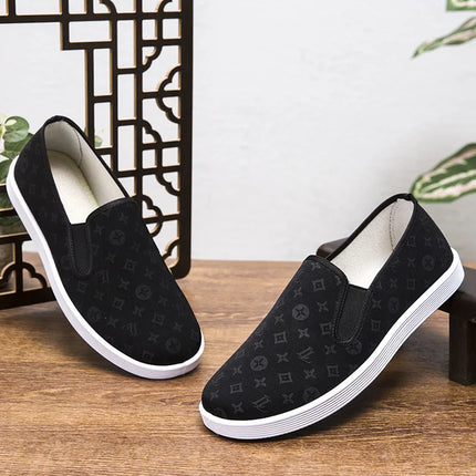 Low-Top Men's Shoes Chinese Style Soft Bottom Driving Shoes Breathable Casual Loafers Flat Heel Slip-On Canvas Shoes