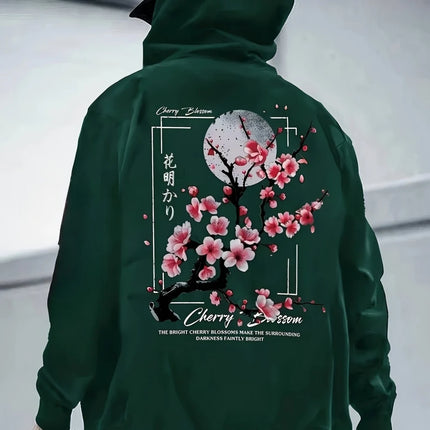 Cherry Blossom Moon Men Women Hoodie Outdoor Street Japan Harajuku Retro Casual Loose Sport Trend Adult Autumn Winter Sweatshirt